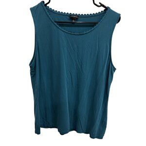 Talbots Womens Sleeveless Teal Scalloped Detail Neckline Top Size Large